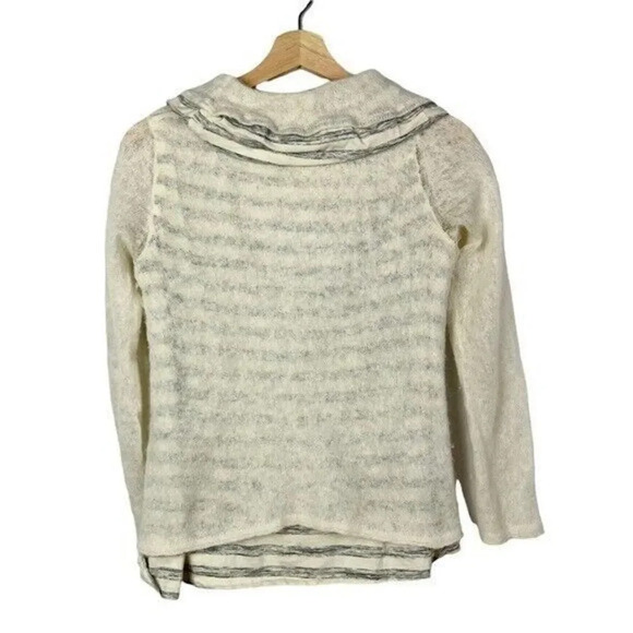 Anthropologie Moth Ivory Striped Layered Cowl Neck Sweater M - Picture 3 of 4